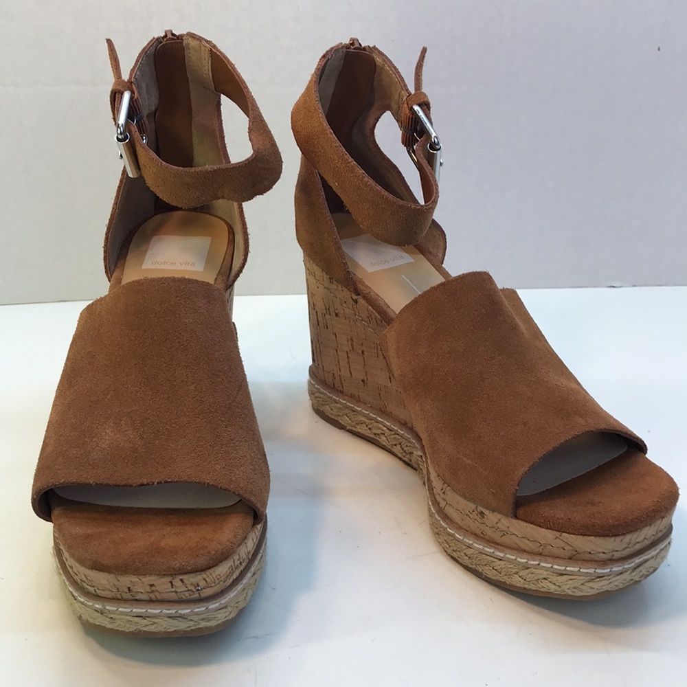 Dolce Vita Cognac Leather Wedge Sandals • Women's US 8 - Picture 2 of 13